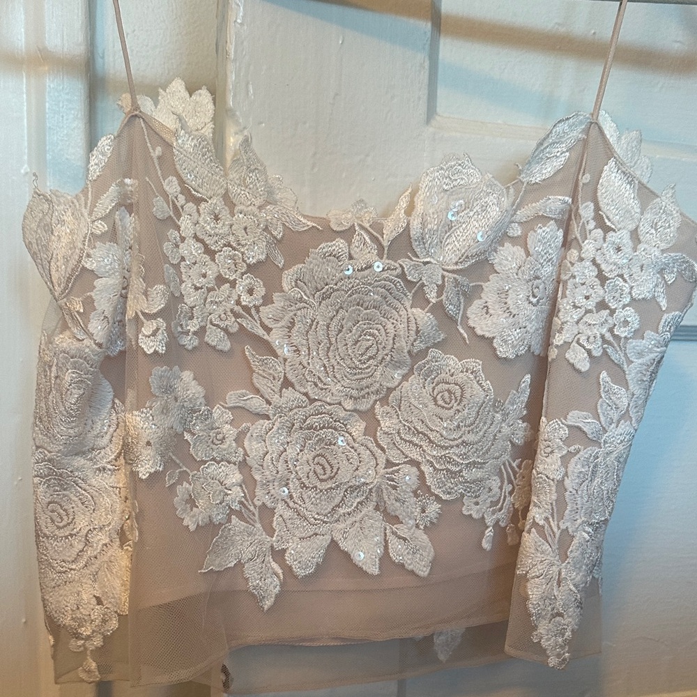 Bridal Cropped Lace Floral Top - Ivory - Picture 5 of 11